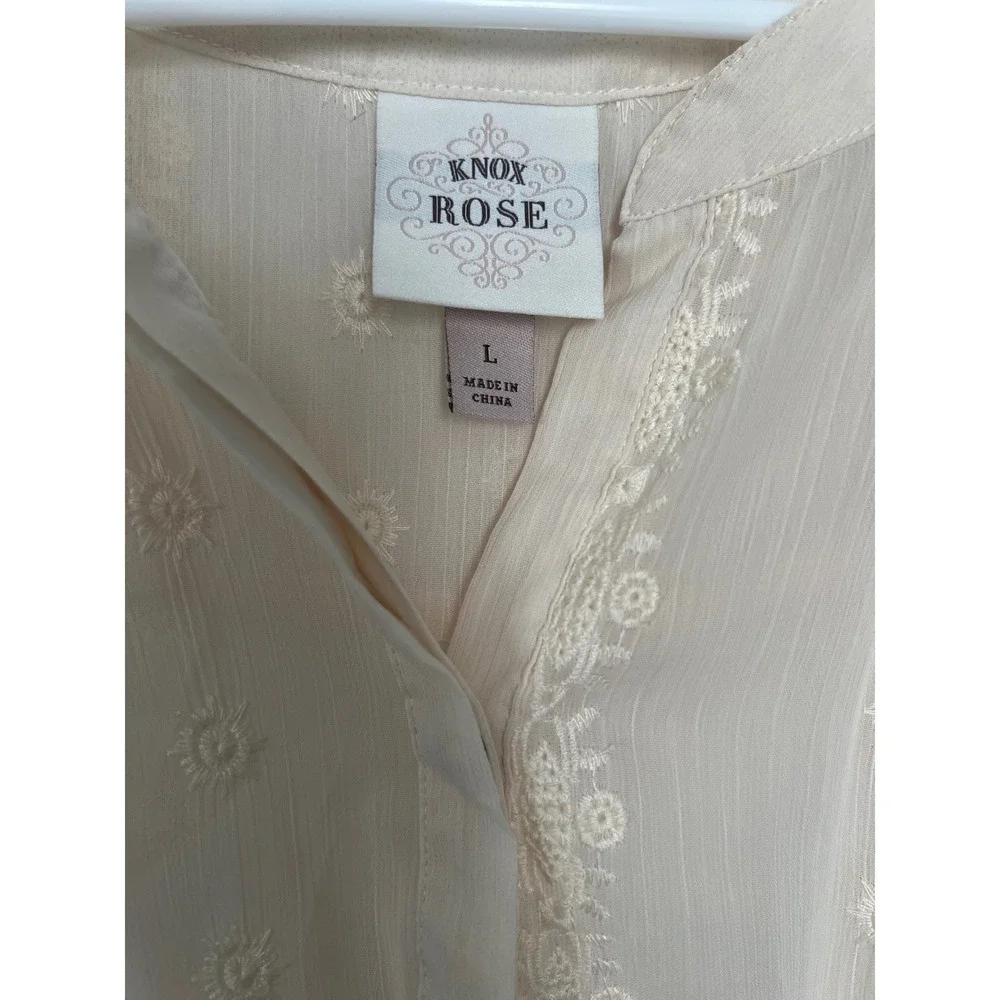 Women's Size Large Sheer Cream Embroidered Tunic Top High Low Boho Festival - Picture 3 of 10